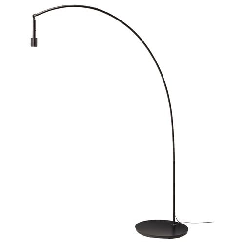 Svart SKAFTET golvlampa med elegant, böjd design.