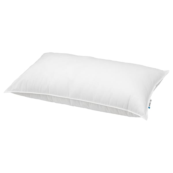 Vit SMÅSPORRE-kudde: mjuk, fast, bomull och återvunnen polyester, för personer som sover på sidan/ryggen.