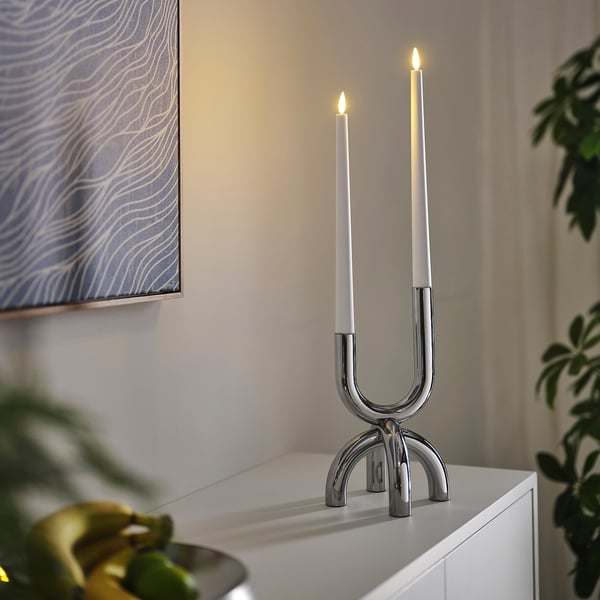 SNÖDUVA Ljusstake, för 2 ljus silverfärgad, 25 cm