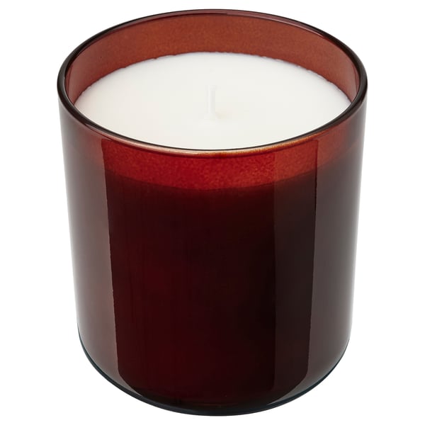 Störtsköhn ljus, rött glas, runt, vitt vax, veke i bomull.