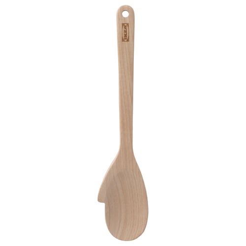 Matlagningssked i trä STRÅLFENA, ljusbrun, massiv björk, böjd form, med handtagshål.