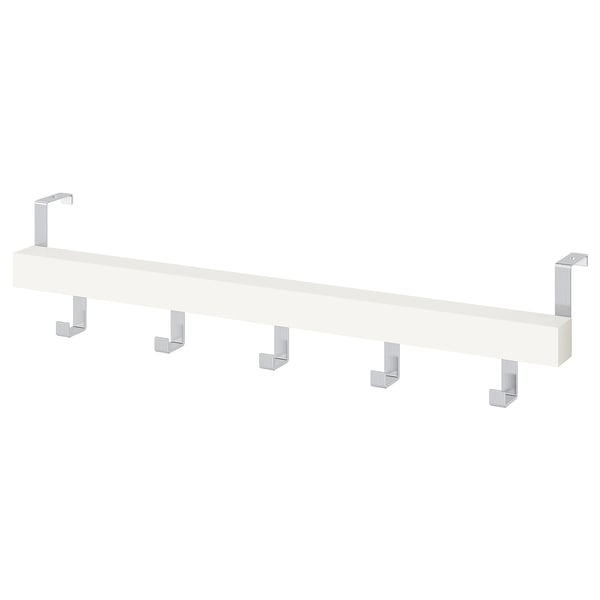 En vit TJUSIG-galge med sex metallkrokar, perfekt för att organisera kläder och accessoarer.