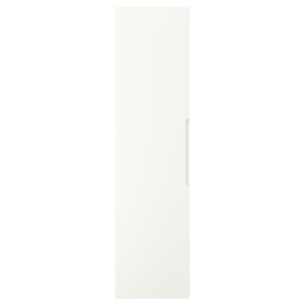 En vit TONSTAD-dörr med en elegant och tidlös design med integrerade handtag och släta kanter, tillverkad av akrylfärg och träfiberskiva.
