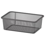 En TROFAST mesh förvaringslåda i grått, tillverkad av stål med pulverlack. Den är rektangulär och designad för att organisera föremål.
