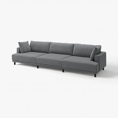 Grå UPPÅKRA-soffa, modern design, djupa kuddar, träben.