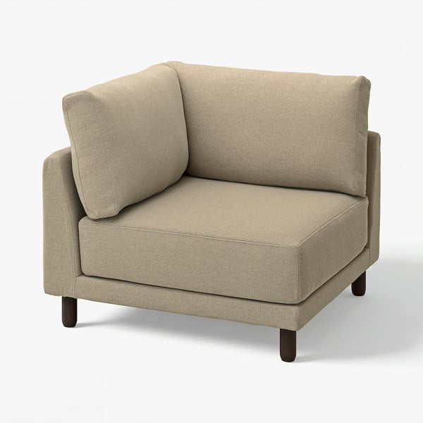 Bekväm beige UPPÅKRA hörnsoffa, rektangulär och mjuk tyg.