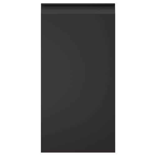 Svart rektangulär platt dörr med elegant, modernt svart handtag.