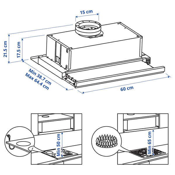 Illustration med mått för produkten: UTDRAG.