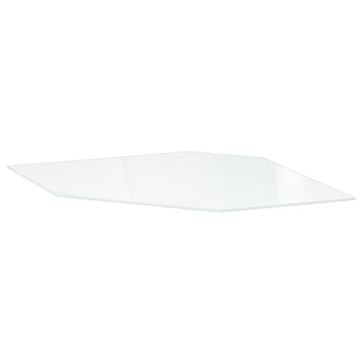 En UTRUSTA glashylla, klar och rektangulär, gjord av härdat glas.