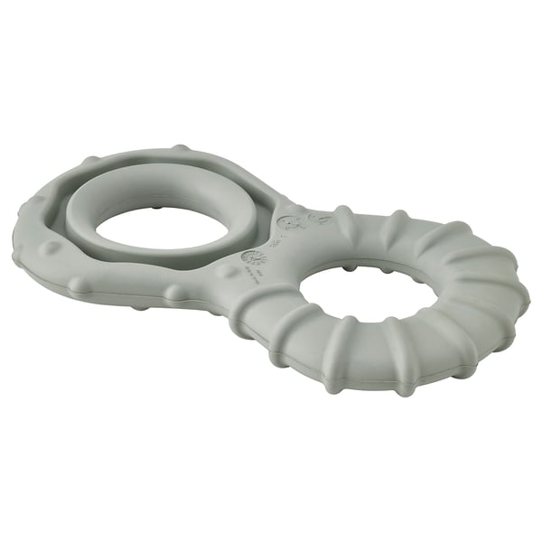 Ljusgrå UTSÅDD hundleksak: dubbel ringform, naturgummi, texturerad yta.