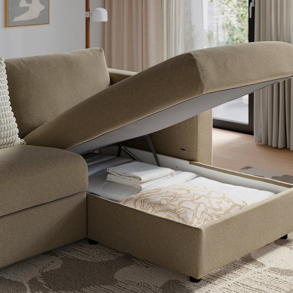 VIMLE 3-sitssoffa, med schäslong/Johanneshov brun-beige