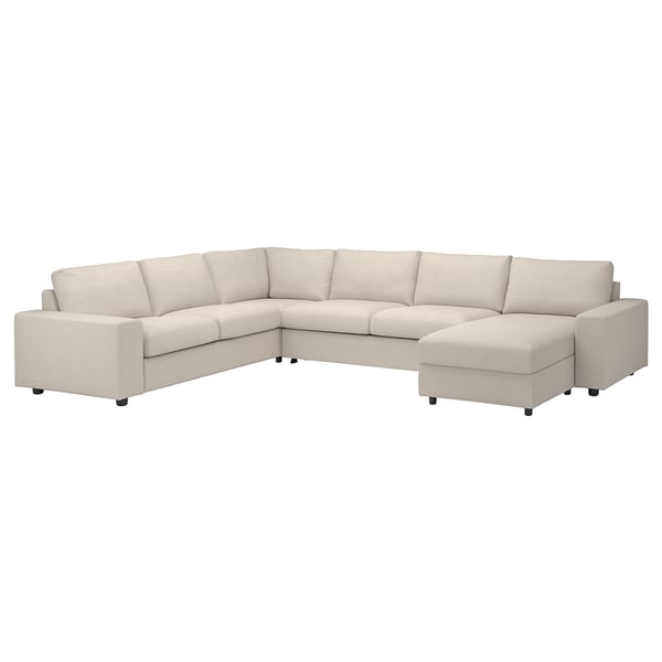 VIMLE sektionssoffa, beige, tyg, l-form, modern design.