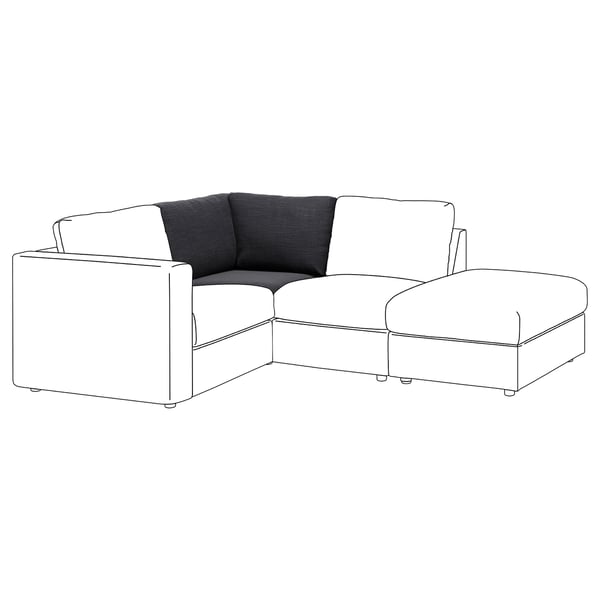 VIMLE sektionssoffa, vit med mörka dynor. Modern design, rena linjer, l-formad, bekväm.