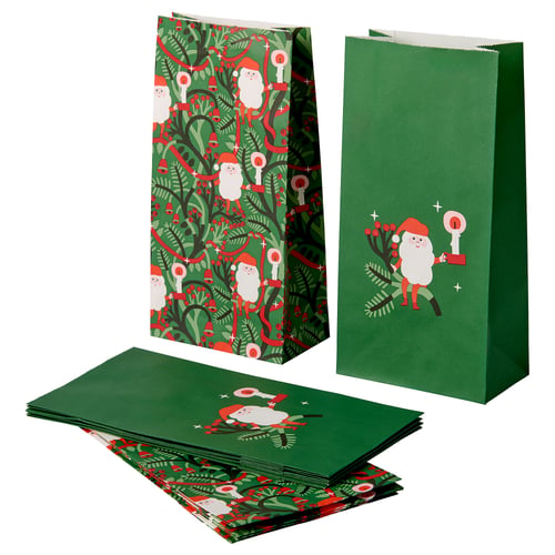 VINTERFINT Papperspåse, mixade mönster grön, 12x24 cm