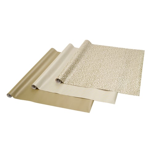 VINTERFINT Presentpappersrulle, mixade mönster guldfärgad/vit, 3x0.7 m/2.10 m²