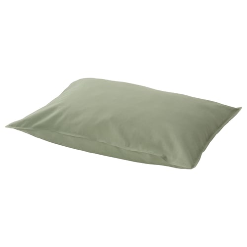 A single, soft, green pillowcase with an envelope closure, made of 100% cotton.