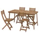Wooden outdoor dining set, ASKHOLMEN, includes table and four folding chairs, natural, durable acacia wood.