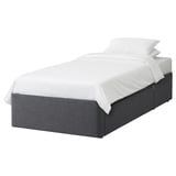 BALESTRAND bed, grey, fabric, rectangular, simple design, storage drawer.