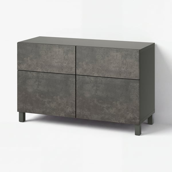 BESTÅ Storage combination w doors/drawers, dark grey Kallviken/Stubbarp/dark grey concrete effect, 120x42x74 cm