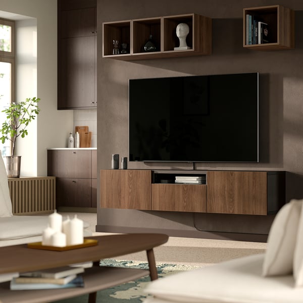 BESTÅ TV bench, black-brown Lappviken/brown walnut effect, 180x42x39 cm