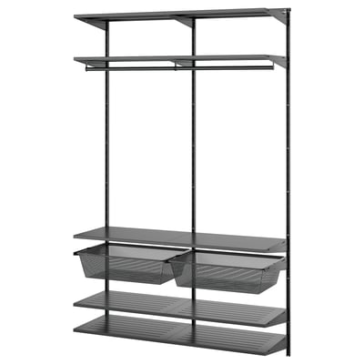BOAXEL wall storage, dark grey, steel, clothes shelves & rods.