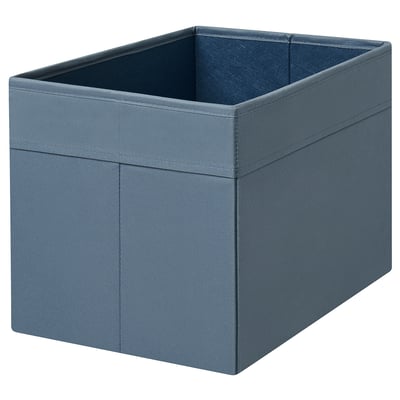 A grey, rectangular DRÖNA storage box with sturdy fabric sides and integrated handles for easy access.