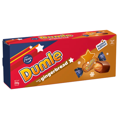 Box of DUMLE gingerbread candy, red and brown package with limited edition label.