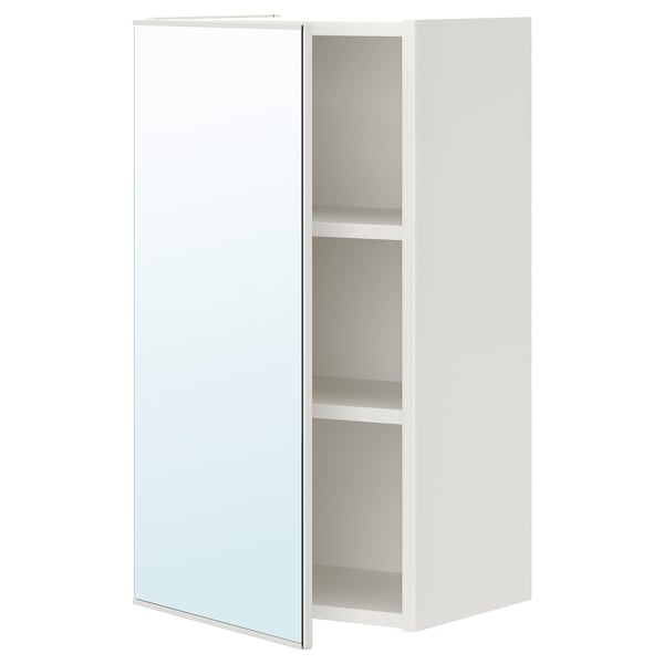 ENHET white mirrored cabinet, rectangular, wall-mounted, with two shelves inside.