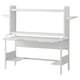 FREDDE white gaming desk, steel and particleboard, contoured top, adjustable shelves, cable management.