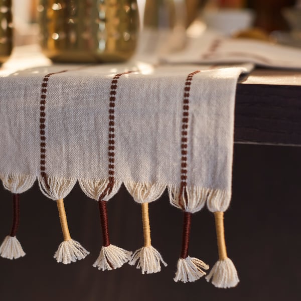 GOKVÄLLÅ Table-runner, beige/brown, 35x130 cm