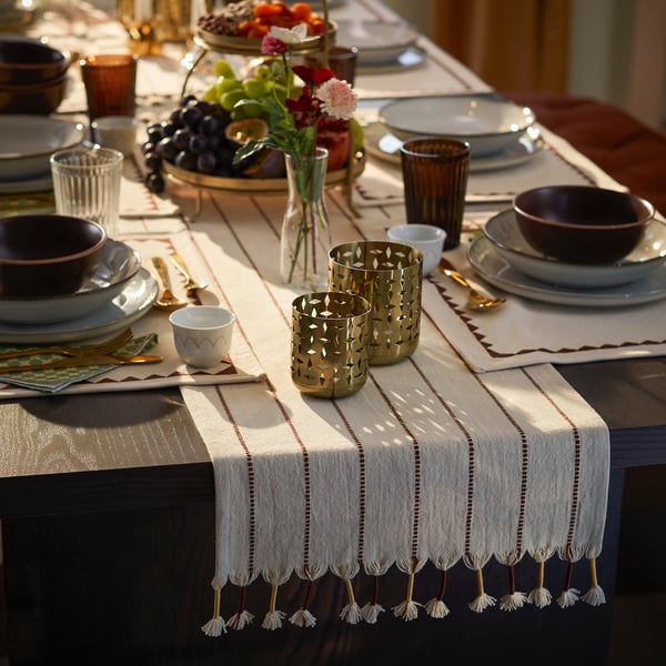 GOKVÄLLÅ Table-runner, beige/brown, 35x130 cm