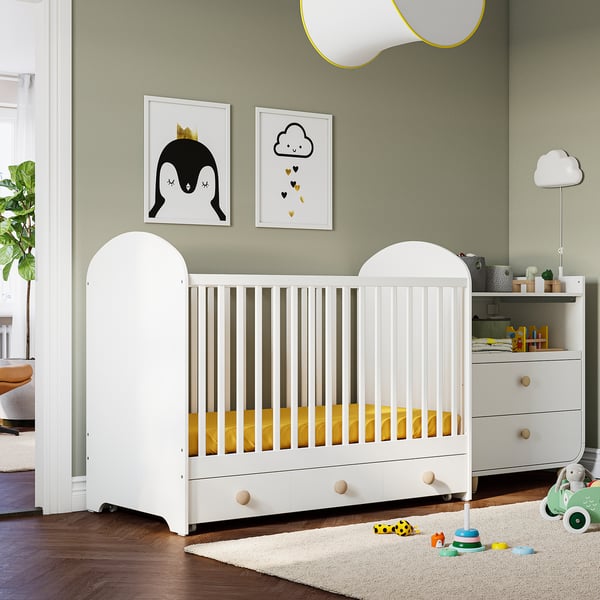 GONATT Cot with drawer, white, 70x140 cm