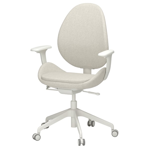 HATTEFJÄLL: ergonomic white office chair, fabric-covered, five-legged, adjustable, castors.