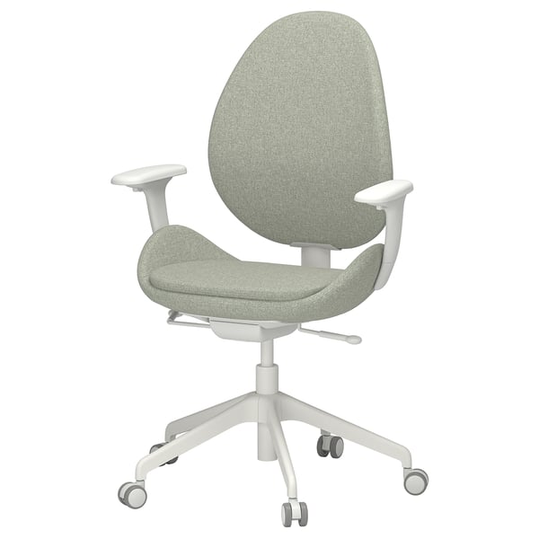 HATTEFJÄLL desk chair, light grey, ergonomic design with armrests, five-star base on wheels.