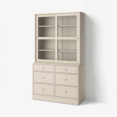 HAVSTA brown cabinet with glass doors & drawers.