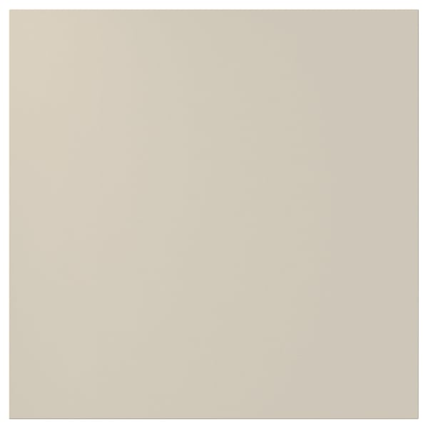 Displays a beige HAVSTORP kitchen cabinet in a square shape with smooth, clean lines and a modern design, made from acrylic-painted fiberboard.