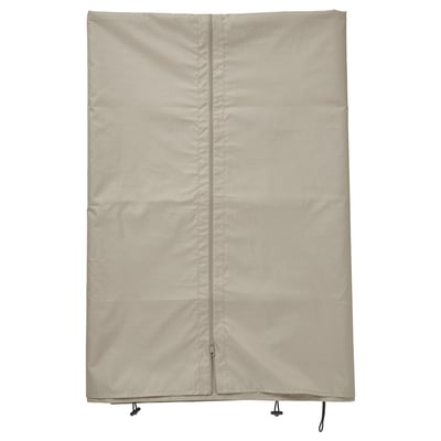 HIMMELSÖ - beige, rectangular privacy curtain with sewn-in zip, two ties, and plastic clip at the bottom.