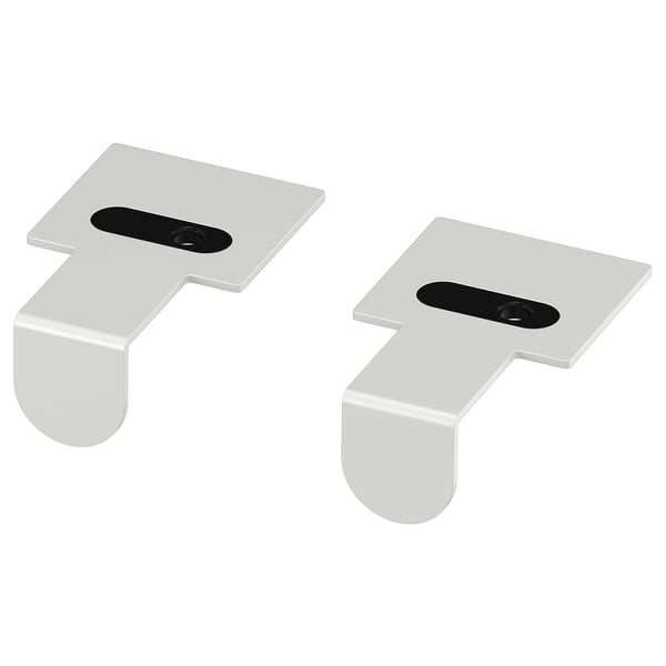 Two hjalpa silver metal clips with black holes, designed for organising and mounting.
