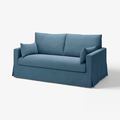 A blue HYLTARP sofa-bed with a sleek, modern design. The sofa is upholstered in a soft, durable fabric, featuring a comfortable, inviting appearance.