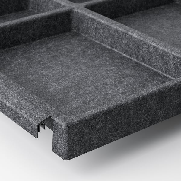 Grey shelf with secure compartments