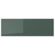 A rectangular, high-gloss drawer front in greenish-grey with sleek, straight lines.