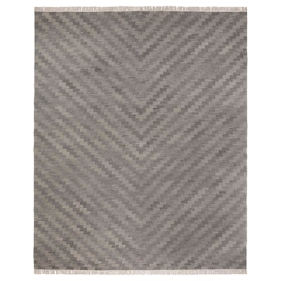 KNAPPHIRS grey wool-cotton rug, rectangle with fringe, geometric pattern.