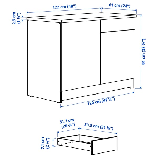 KNOXHULT Base cabinet with doors and drawer, oak effect, 120 cm