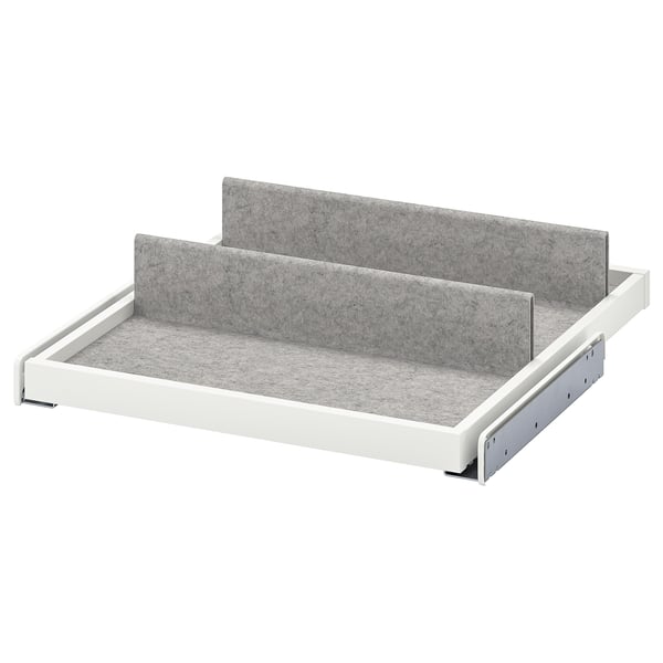White KOMPLEMENT tray with grey felt inserts for organising items.