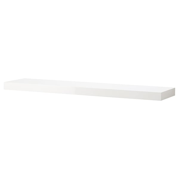 White LACK wall shelf. Sleek, rectangular, minimalist design with hidden suspension brackets.
