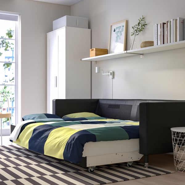 Modern sofa with storage and transforming bed function. Official product name LANDSKRONA.