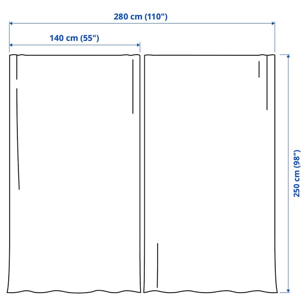 LENDA Curtains with tie-backs, 1 pair, off-white/with heading tape, 140x250 cm