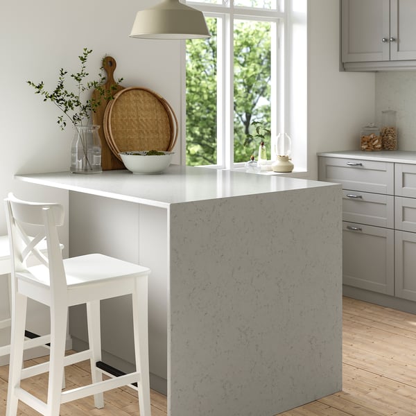 LOCKEBO Custom made worktop, white marble effect/glass composite, 1 m²x2.0 cm