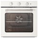 MATTRADITION white oven with convection fan, stainless handle, control knobs, and safety lock.