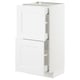 White METOD kitchen cabinet with two open drawers, modern design, particleboard & plastic.
